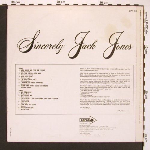 Jones,Jack: Sincerely, Coral(CPS 89), UK, 72 - LP - A2091 - 9,00 Euro