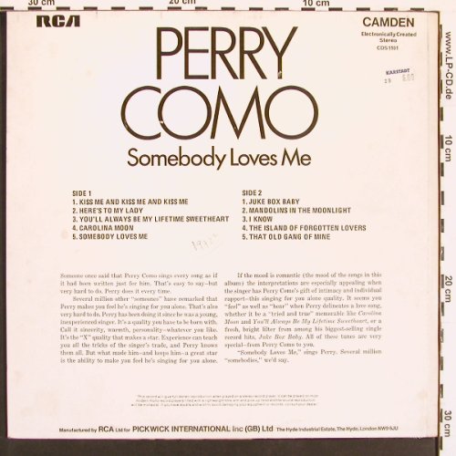 Como,Perry: Somebody Loves Me, RCA Camden(CDS 1101), UK, 72 - LP - B4831 - 5,00 Euro