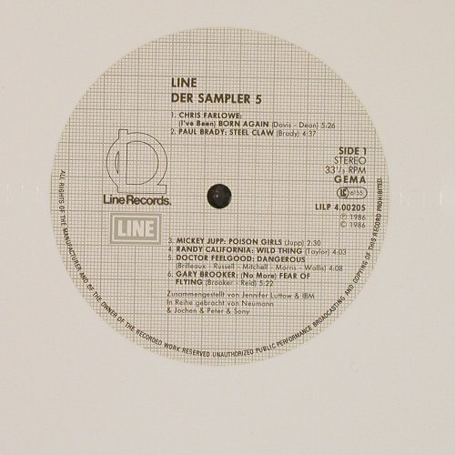 V.A.Line - der Sampler:  5 - 12 Tr., wh.vinyl, Line(LILP 4.00205), D, 1986 - LP - E4499 - 5,00 Euro