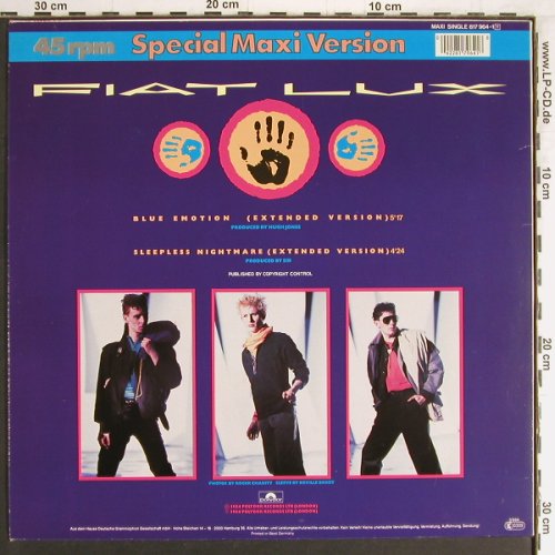 Fiat Lux: Blue Emotion / Sleepness Nightnare, Polydor (817 964-1), D, 1984 Typ: 12" Best.-Nr.: E8653 Preis: 1,00 Euro