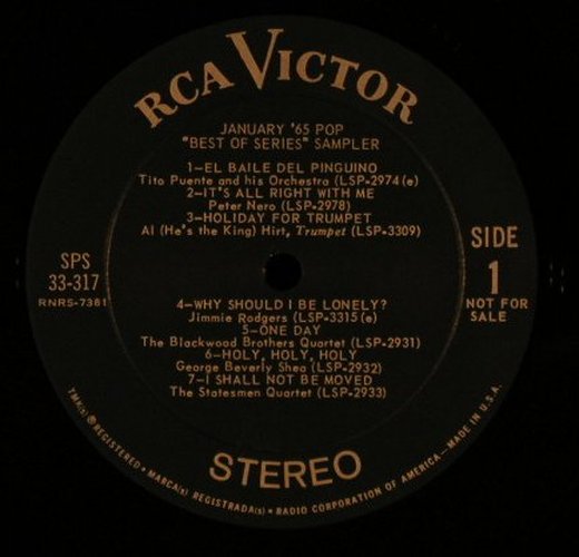 V.A.January '65 - Pop: Best of Series,Sampler,PromoNoCover, RCA Victor(SPS 33-317), US,vg+/--, 1965 - LP - F4613 - 7,50 Euro