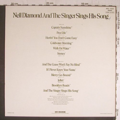 Diamond,Neil: And The Singer Sings his Songs, MCA(MCL 1629), UK, 1976 - LP - F6384 - 5,50 Euro
