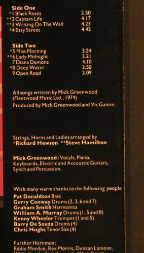 Greenwood,Mick: Midnight Dreamer, co, m-/vg-, WB(K 56 059), UK, 1974 - LP - F6547 - 5,00 Euro