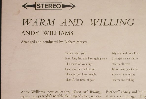 Williams,Andy: Warm and Willing, m-/vg+, CBS(SBPG 62110), UK, 1962 - LP - H1146 - 5,00 Euro