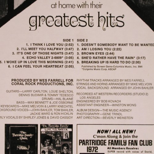 Partridge Family: At home with their Greatest Hits, Bell (1107), US, Co, 1972 Typ: LP Best.-Nr.: H1931 Preis: 3,00 Euro