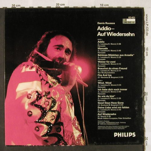 Roussos,Demis: Addio-Auf Wiedersehn, < vg+/m-, Philips, Club Ed.(63 451), D, 1974 - LP - H3207 - 4,00 Euro