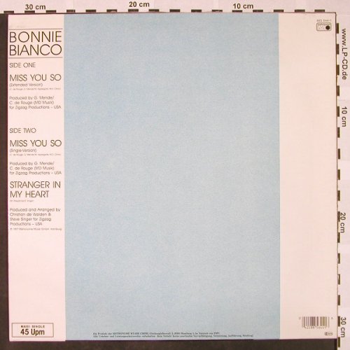 Bianco,Bonnie: Miss You So *2+1, Metronome(885 644), D, 1987 - 12inch - H4326 - 2,00 Euro