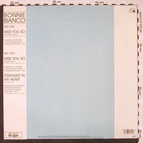 Bianco,Bonnie: Miss You So *2+1, Metronome(885 644), D, 1987 - 12inch - H4326 - 1,00 Euro