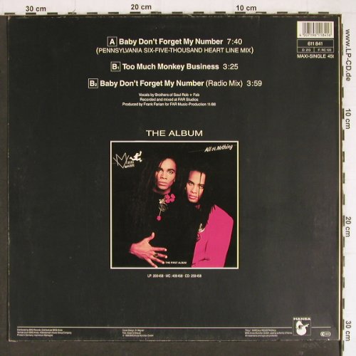 Milli Vanilli: Baby don't forget my Number*2+1, Hansa(611 841), D, m-/vg+, 1988 - 12inch - H5113 - 1,00 Euro