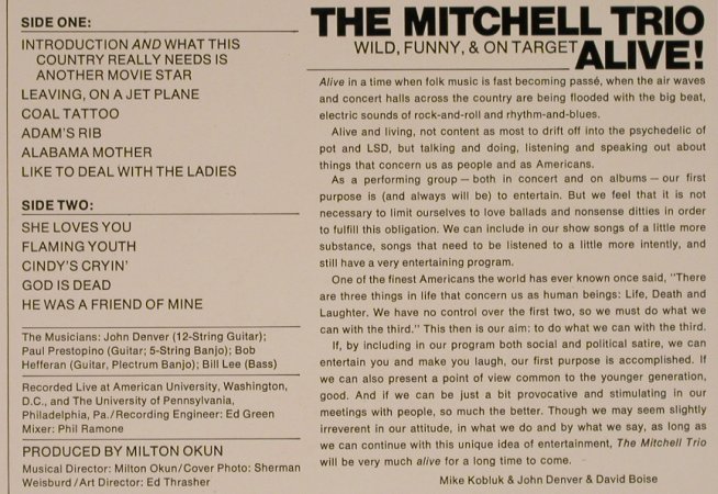 Mitchell Trio: Alive, m-/vg+, Reprise(RS 6258), D,  - LP - H9313 - 5,00 Euro