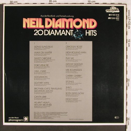 Diamond,Neil: 20 Diamant Hits, Polystar(9199 816), D,  - LP - V1419 - 6,00 Euro