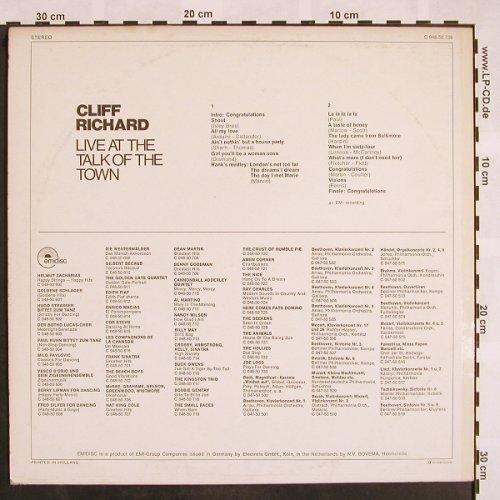 Richard,Cliff: Live At Talk Of The Town, EMI (C 048-50 738), D, 1970 Typ: LP Best.-Nr.: V264 Preis: 6,00 Euro