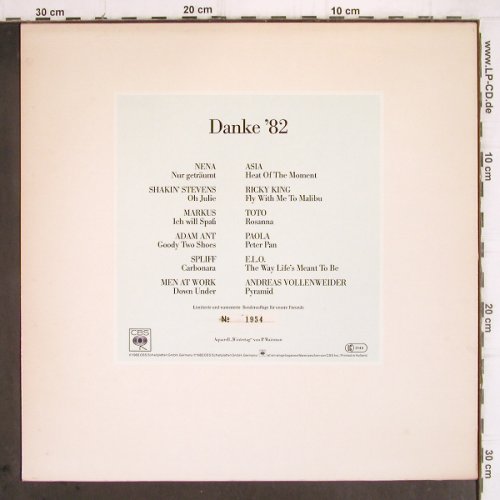 V.A.Danke'82: Nena ...Vollenweider,Lim.Ed.No.1954, CBS-Promo, (CBS 1982), NL, 1982 Typ: LP Best.-Nr.: V265 Preis: 5,00 Euro