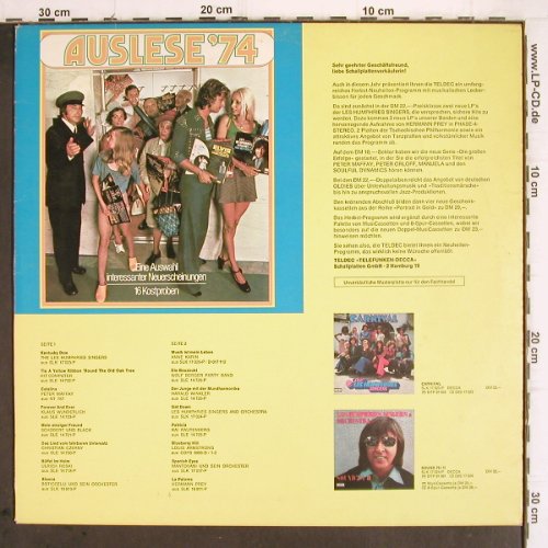 V.A.Auslese'74: Les Humphies Singers...H.Prey,16Tr., Decca/Telefunken (TST 77 923), D,Promo, 1974 Typ: LP Best.-Nr.: V274 Preis: 5,00 Euro