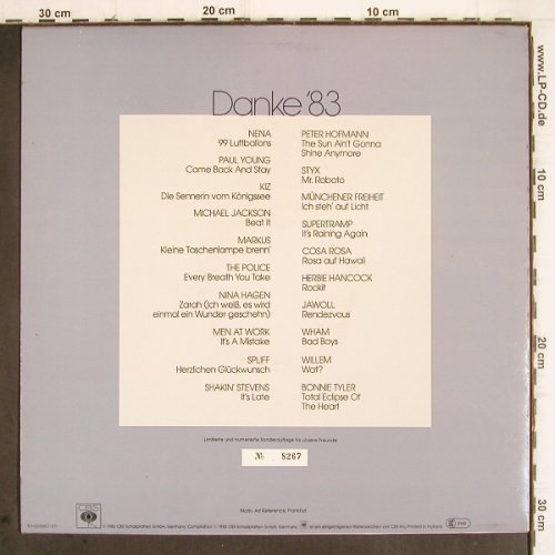 V.A.Danke'83: Nena...Bonnie Tyler, Lim.Ed.No.8267, CBS (CBS 1983), NL,Promo, 1983 Typ: LP Best.-Nr.: V280 Preis: 5,00 Euro