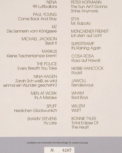V.A.Danke'83: Nena...Bonnie Tyler, Lim.Ed.No.8267, CBS (CBS 1983), NL,Promo, 1983 Typ: LP Best.-Nr.: V280 Preis: 5,00 Euro