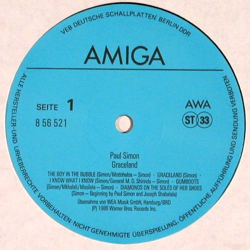 Simon,Paul: Graceland, Amiga (8 56 521), DDR, 1986 Typ: LP Best.-Nr.: V2966 Preis: 6,00 Euro
