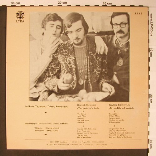Savopoulos,Dionisis: The garden of a fool (1969), Lyra,Cover in bad cond. (3243), GR Typ: LP Best.-Nr.: V3030 Preis: 5,00 Euro