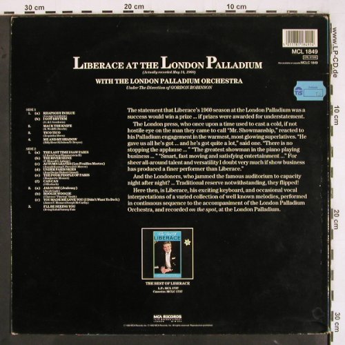 Liberace: At the London Palladium(1960)m-/vg+, MCA (MCL 1849), UK, Ri Typ: LP Best.-Nr.: V3318 Preis: 6,00 Euro