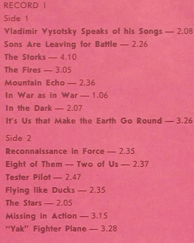 Vysotsky,Vladimir: Sons are leaving for battle, m /vg+, Melodia (M60 47429 008), GUS, Foc, 1988 Typ: 2LP Best.-Nr.: V3730 Preis: 7,50 Euro