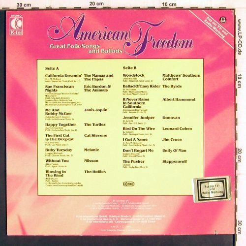 V.A.American Freedom: Mamas and the Papas...Steppenwolf, K-tel (TG 1393), D, co, 1982 Typ: LP Best.-Nr.: V812 Preis: 4,00 Euro