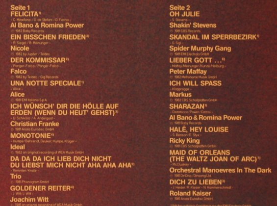 V.A.Hits des Jahres: Al Bano&RominaPower...Roland Kaiser, CBS(CBS 24 017), NL, 1982 - LP - X2035 - 4,00 Euro