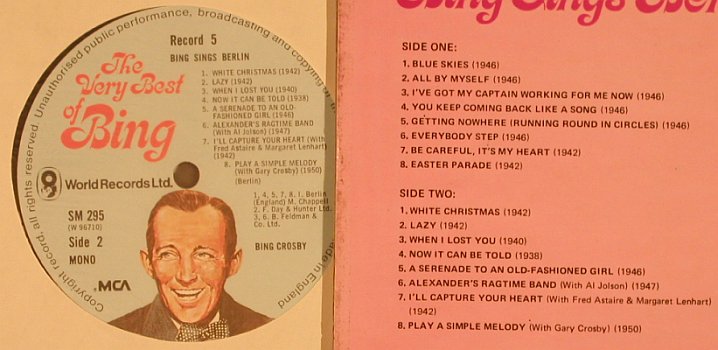Crosby,Bing: 5 Bing sings Berlin, VeryBest of, World Records Ltd.(SM 295), UK,  - LP - X279 - 6,00 Euro