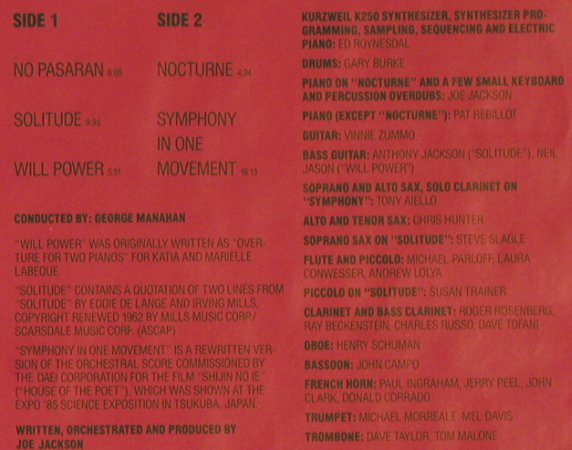 Jackson,Joe: Will Power- instrumental Album, AM(393908-1), D, 1987 - LP - X342 - 6,00 Euro