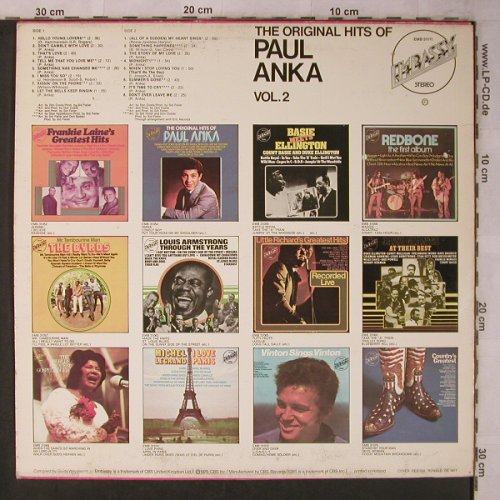 Anka,Paul: The Original Hits Of, Vol.2, Embassy (EMB 31111), NL, m-/vg+, 1975 Typ: LP Best.-Nr.: X5669 Preis: 5,00 Euro