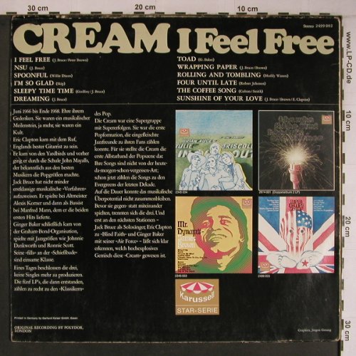 Cream: I Feel Free, vg+/VG+, Karussell Star Serie(2499 002), D, 1969 - LP - X6808 - 12,50 Euro