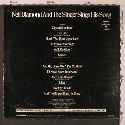 Diamond,Neil: And The Singer Sings his Songs,Ri, MCA(6.22853 AO), D, m /vg-, 1976 - LP - X7089 - 5,00 Euro