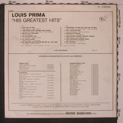 Prima,Louis: His Greatest Hits, Emidisc (2C 048-50.754), F, Mono Typ: LP Best.-Nr.: X7897 Preis: 7,50 Euro