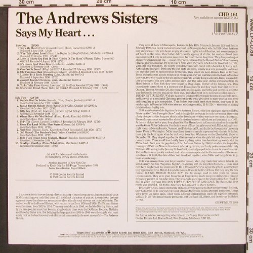 Andrews Sisters: Says my Heart..., Conifer (CHD 161), UK, 1989 Typ: LP Best.-Nr.: X8100 Preis: 7,50 Euro