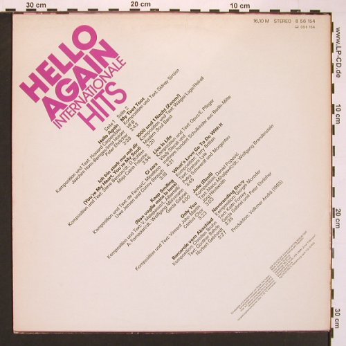 V.A.Hello Again Internationale Hits: Peter Ehrlicher... Gerda Gabriel.., Amiga(8 56 154), DDR, 1985 - LP - X8349 - 7,50 Euro