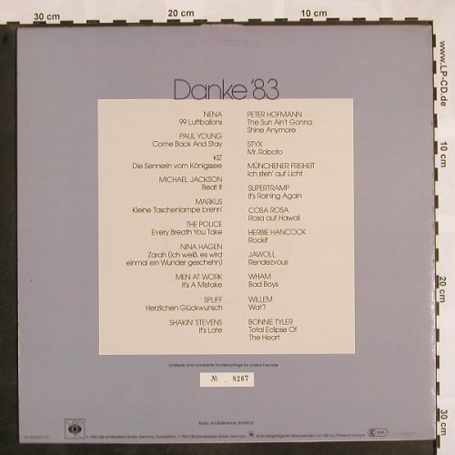 V.A.Danke'83: Nena...Bonnie Tyler, Lim.Ed.No.8267, CBS(cbs 1983), NL,Promo, 1983 - LP - X882 - 5,00 Euro