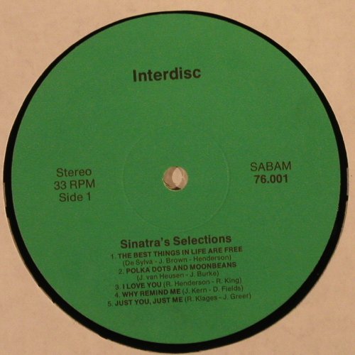 Sinatra,Frank: Sinatra's Selections, vg+/vg+, Interdisc (76.001), D Typ: LP Best.-Nr.: X9072 Preis: 6,00 Euro