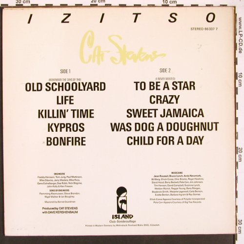 Stevens,Cat: Izitso, Foc, Island Club Ed. (66 337 7), D, 1977 Typ: LP Best.-Nr.: X9380 Preis: 6,00 Euro