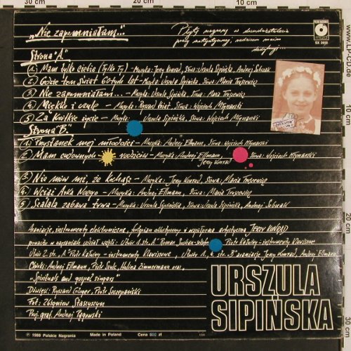 Sipinska,Urszula: Nie Zapomniatam..., Nagrania (SX 2658), PL, 1988 Typ: LP Best.-Nr.: X9932 Preis: 6,00 Euro