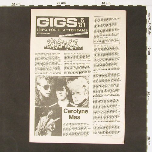 Gigs - Info für Plattenfans 6/81: Stray Cats, Carolyne Mas, Fee u.a., 60 LP Vorstellungen(6/81), D, 1981 - Book - X9957 - 3,00 Euro