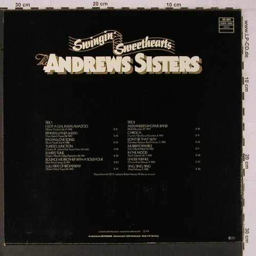 Andrews Sisters: Swingin'Sweathearts, MCA Coral (52.021), D, 1976 Typ: LP Best.-Nr.: Y1560 Preis: 6,00 Euro