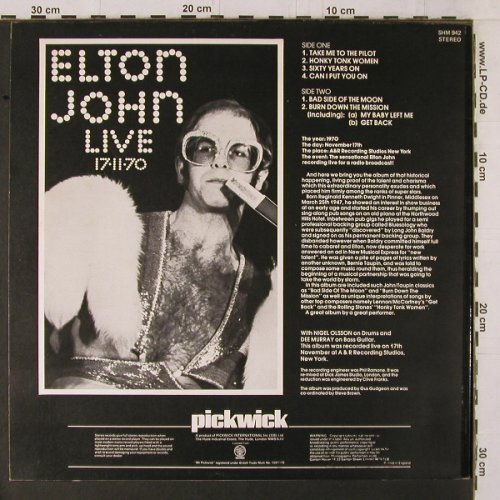 John,Elton: Live 17.11.1970, m-/vg+, Hallmark(SHM 942), UK, 1971 - LP - Y1832 - 6,00 Euro