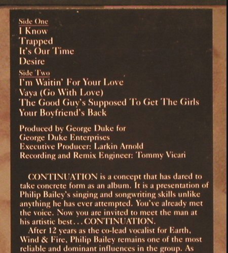 Bailey,Philip: Continuation, CBS (CBS 32 680), NL, 1983 Typ: LP Best.-Nr.: Y1909 Preis: 6,00 Euro