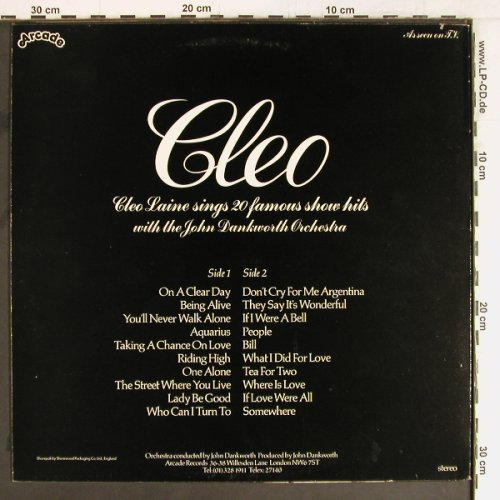 Laine,Cleo: Cleo Sings 20 Famous Show Hits, Arcade(ADE P37), UK, 1978 - LP - Y2635 - 6,00 Euro