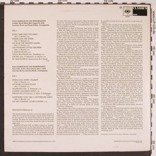 Robeson,Paul: In Live Performance London / NYC, CBS (61247), UK, Mono, 1971 Typ: LP Best.-Nr.: Y266 Preis: 9,00 Euro