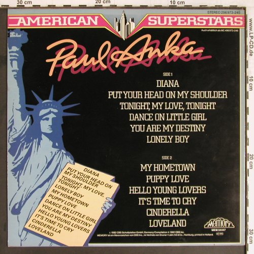 Anka,Paul: American Superstars, Memory (296 973-245), D, 1982 Typ: LP Best.-Nr.: Y2752 Preis: 5,00 Euro