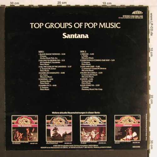 Santana: Top Groups Of Pop Music, Memory (296 988-245), NL, 1981 Typ: LP Best.-Nr.: Y2879 Preis: 7,50 Euro