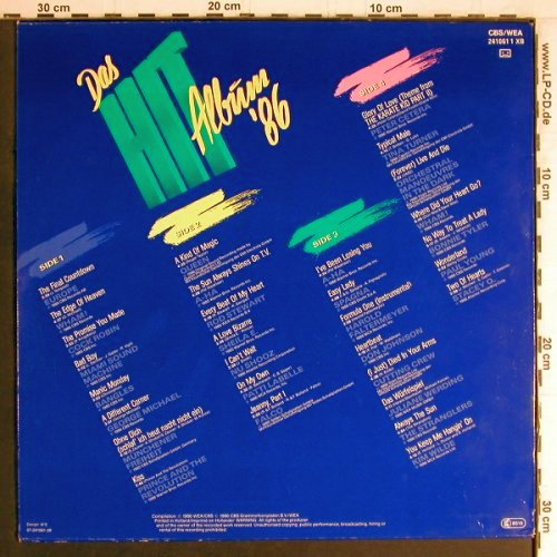 V.A.Das Hit Album'86: Europe... Stacey Q. , 30 Tr., CBS/WEA (241061 1), NL, 1986 Typ: 2LP Best.-Nr.: Y4041 Preis: 7,50 Euro