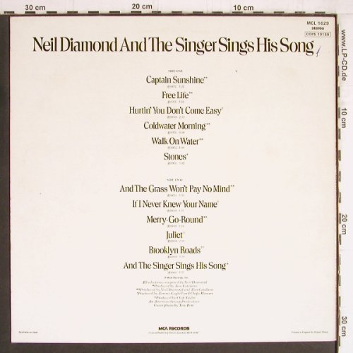 Diamond,Neil: And The Singer Sings his Songs, MCA(MCL 1629), UK, 1976 - LP - Y4754 - 6,00 Euro