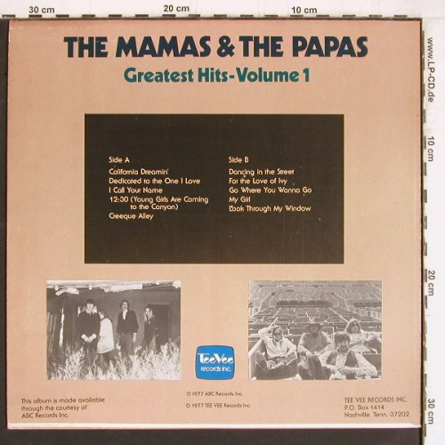 Mamas & Papas: Greatest Hits Vol.1, TeeVee Rec.(TV-1006), US, 1977 - LP - Y5078 - 7,50 Euro