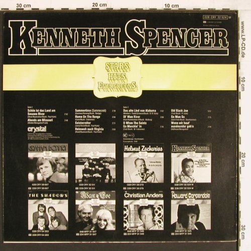 Spencer,Kenneth: Stars Hits Evergreens, (1957) Mono, Crystal (028 CRY 32 524), D, Ri, 1957 Typ: LP Best.-Nr.: Y5080 Preis: 6,00 Euro